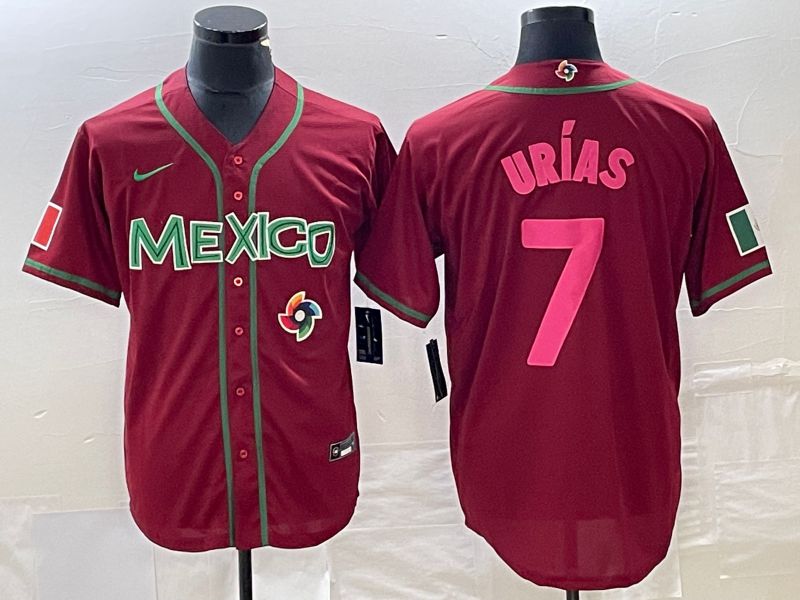 Men 2023 World Cub Mexico #7 Urias Red pink Nike MLB Jersey13